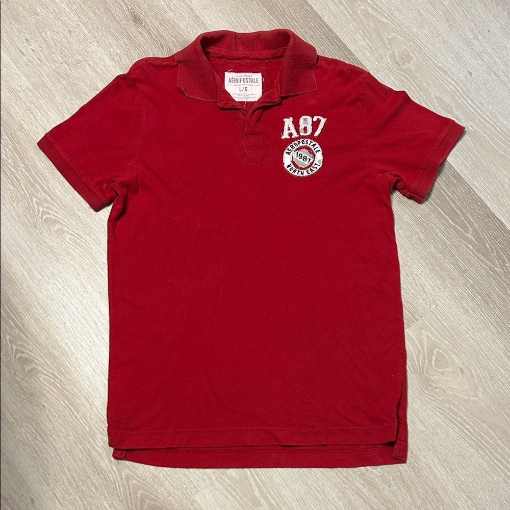 Aéropostale Men’s Red Distressed Embroidered Logo Short Sleeve Polo